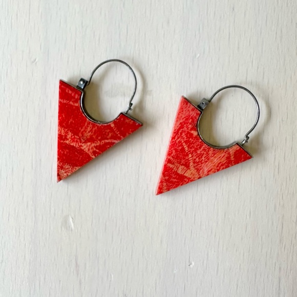 Coral Geometric Sterling Silver Earrings - Picture 2 of 3